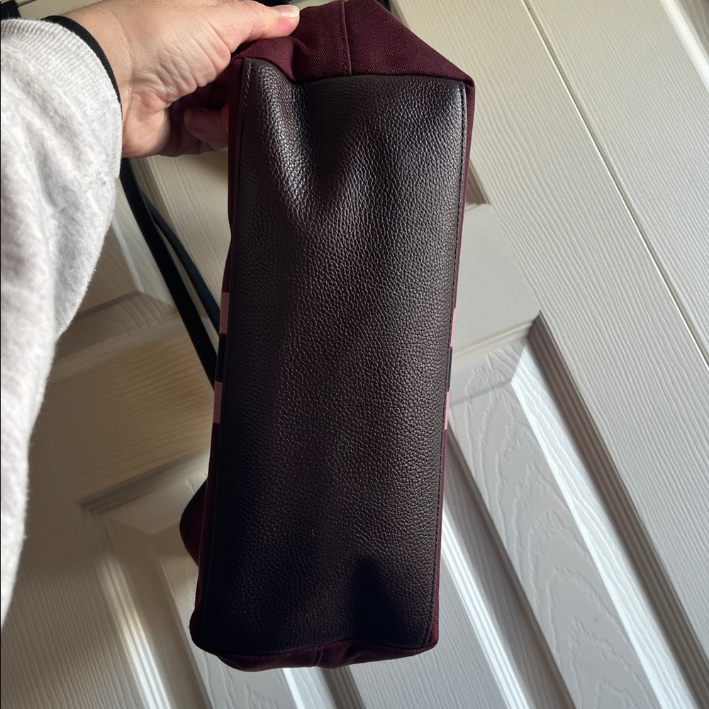 Coach Burgundy Top Zip Tote with Pink and Black Center Stripes - Picture 4 of 8